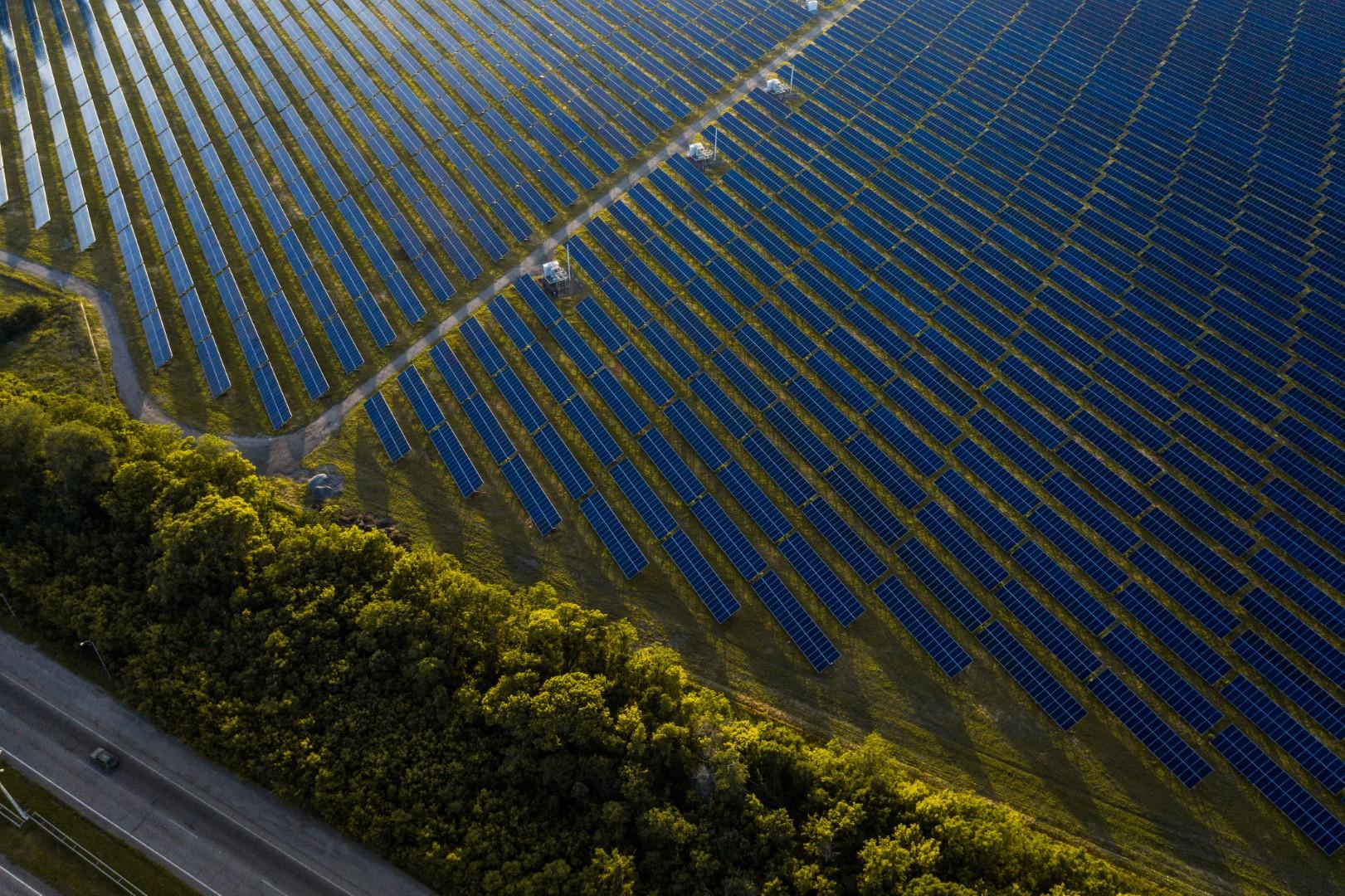 Solar panels aerial view